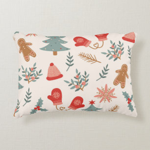 Retro Christmas Gingerbread Pattern. Accent Pillow