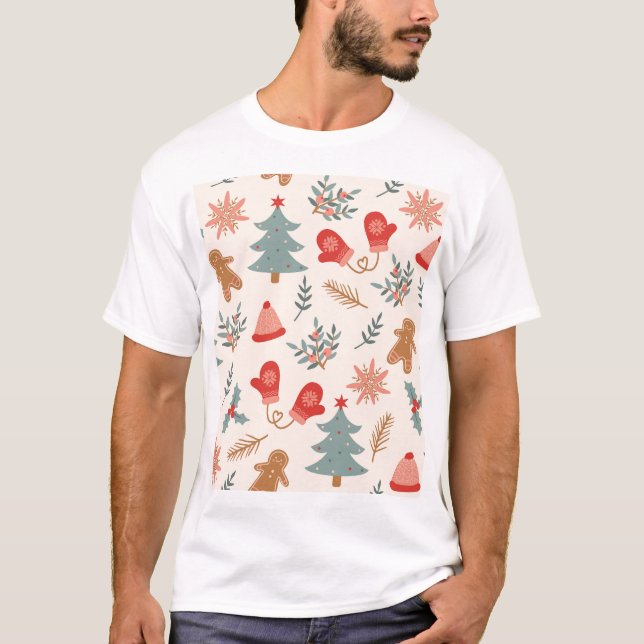 Retro Christmas Gingerbread Pattern. T-Shirt (Front)