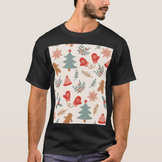 Retro Christmas Gingerbread Pattern. T-Shirt