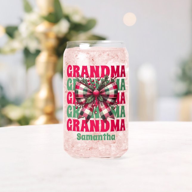 Retro Christmas Grandma Coquette Bow  Can Glass (Insitu (Wedding))