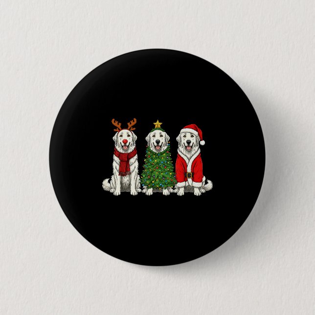 Retro Christmas Great Pyrenees Santa Reindeer Dog  2 Inch Round Button (Front)
