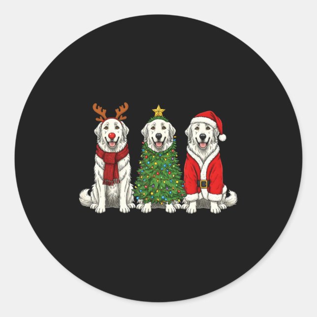 Retro Christmas Great Pyrenees Santa Reindeer Dog  Classic Round Sticker (Front)
