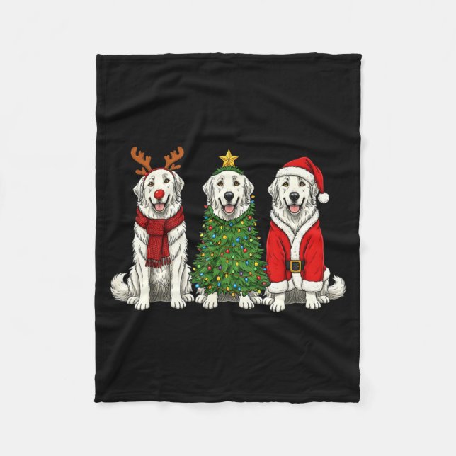Retro Christmas Great Pyrenees Santa Reindeer Dog  Fleece Blanket (Front)