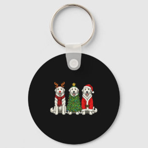 Retro Christmas Great Pyrenees Santa Reindeer Dog Keychain