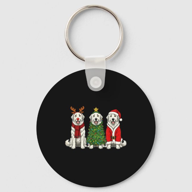 Retro Christmas Great Pyrenees Santa Reindeer Dog  Keychain (Front)