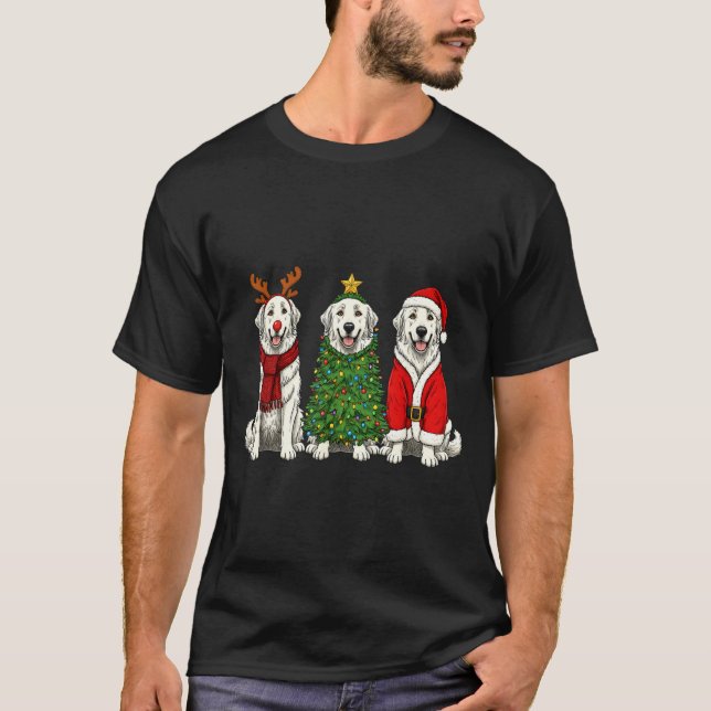 Retro Christmas Great Pyrenees Santa Reindeer Dog  T-Shirt (Front)