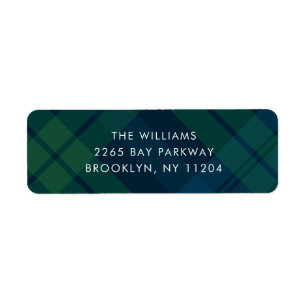 Retro Christmas Green Blue Plaid Return Address