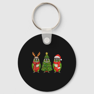 Retro Christmas Green Cheek Conure Parrot Santa Re Keychain