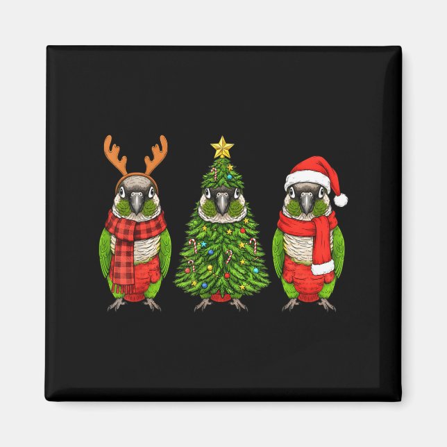 Retro Christmas Green Cheek Conure Parrot Santa Re Magnet (Front)
