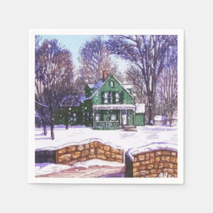 Retro Christmas Greenery Winter Home Road Napkin