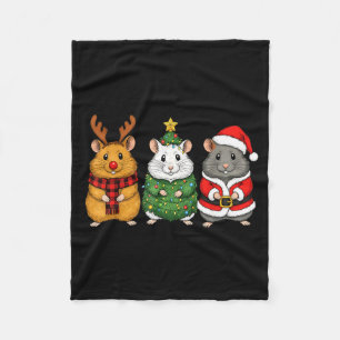 Retro Christmas Hamster Santa Reindeer Fleece Blanket