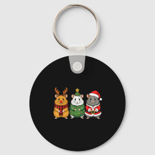 Retro Christmas Hamster Santa Reindeer Keychain
