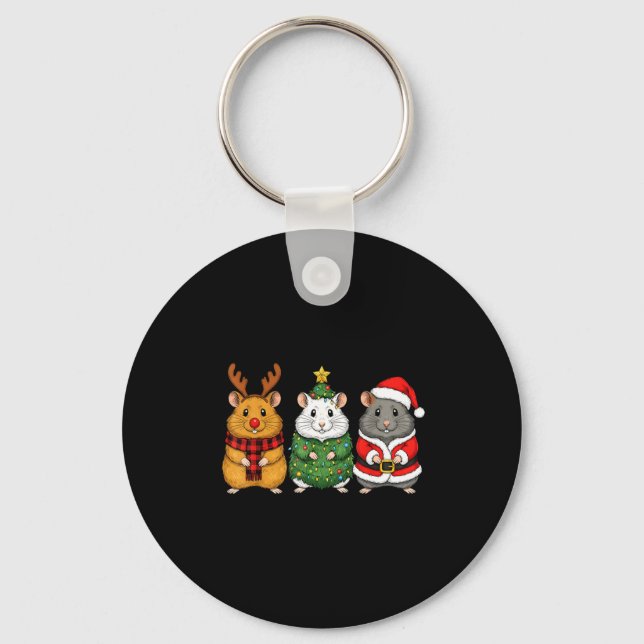 Retro Christmas Hamster Santa Reindeer  Keychain (Front)