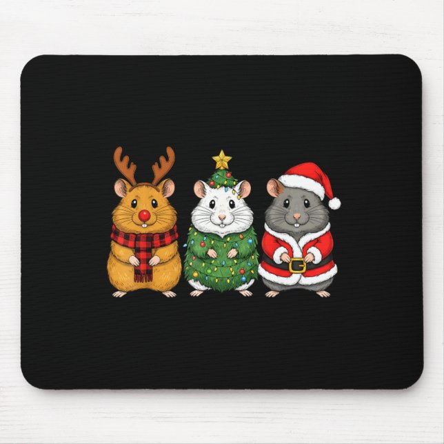 Retro Christmas Hamster Santa Reindeer  Mouse Pad (Front)