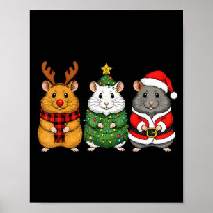 Retro Christmas Hamster Santa Reindeer Poster