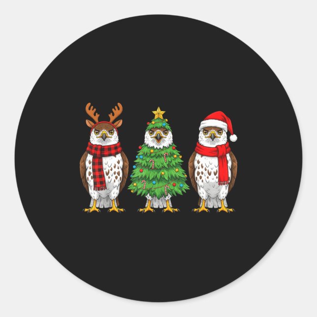 Retro Christmas Hawk Santa Reindeer  Classic Round Sticker (Front)