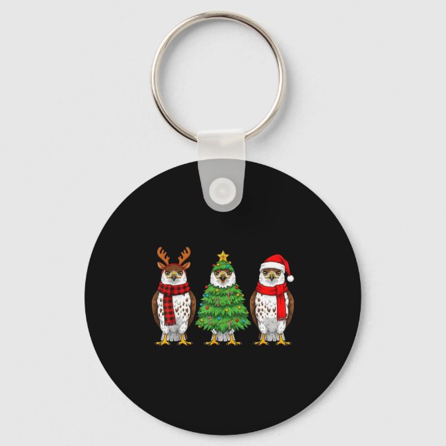 Retro Christmas Hawk Santa Reindeer  Keychain (Front)