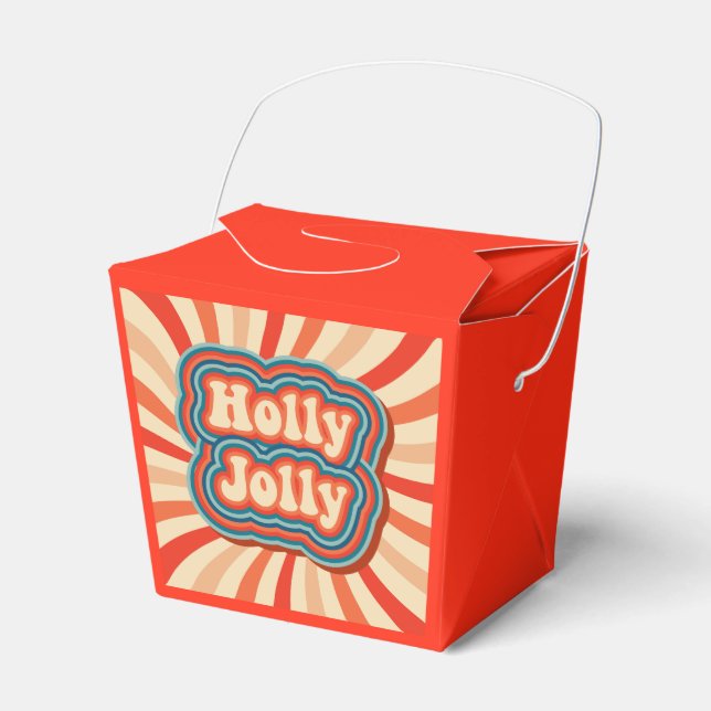 Retro Christmas Holidays Holly Jolly Typography Favor Box (Front Side)