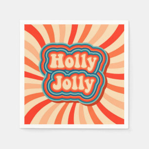 Retro Christmas Holidays Holly Jolly Typography Napkin
