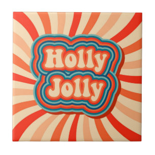 Retro Christmas Holidays Holly Jolly Typography Tile