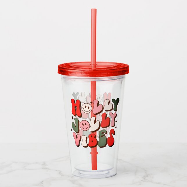 Retro Christmas Holly Jolly Vibes Trendy Holidays Acrylic Tumbler (Front)
