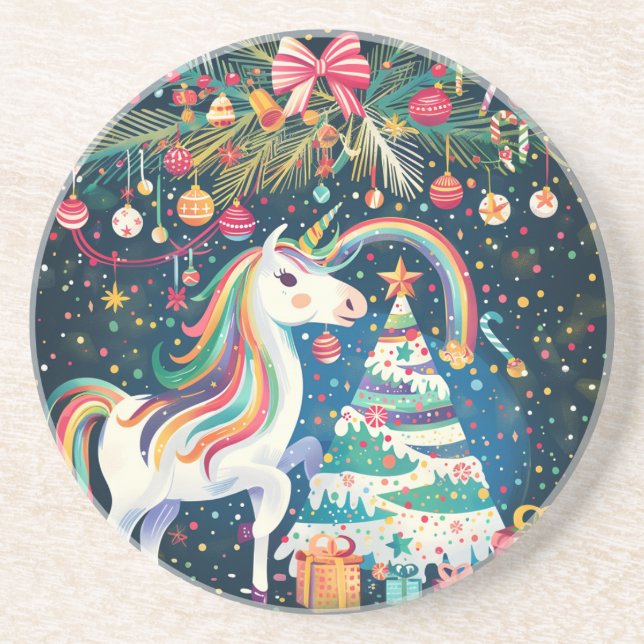 Retro Christmas Horse Coaster (Front)
