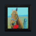retro Christmas Horse Gift Box<br><div class="desc">Christmas Horse Christmas Horse Red bow Christmas Horse Stocking Photo by Sandy Closs , " Christmas Horse ", "brown and white horse" , "western christmas" country"horse at christmas""christmas horse", christmas, , xmas horse, horses teal pastel yellow blue red</div>