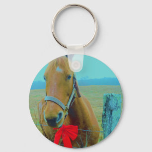 retro Christmas Horse Keychain