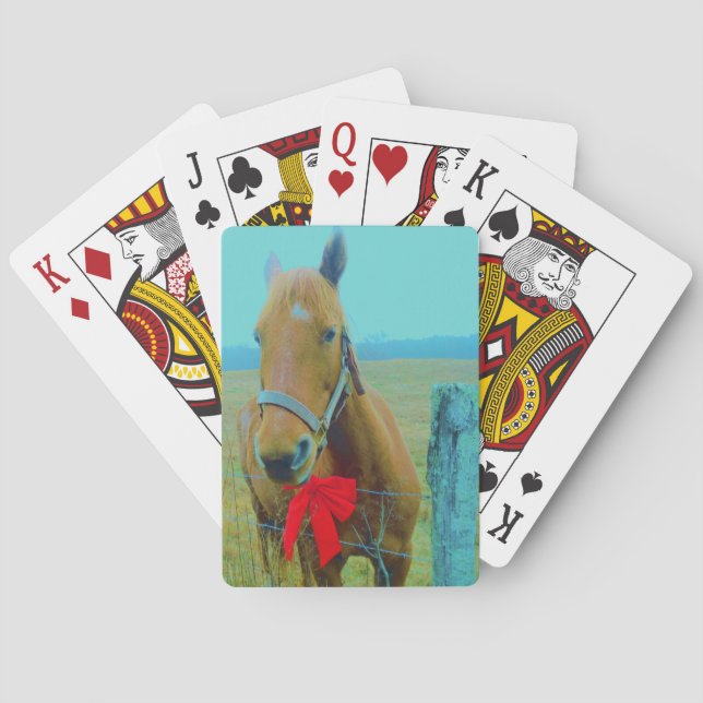 retro Christmas Horse Playing Cards (Back)
