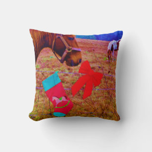 Retro Christmas Horse Throw Pillow