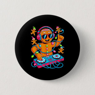Retro Christmas House Music Gingerbread Dj Techno  2 Inch Round Button