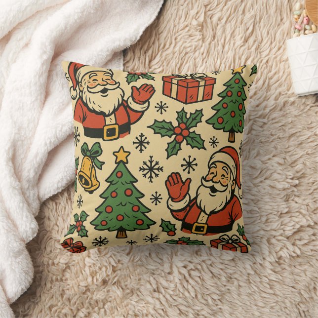 Retro Christmas icon pattern Throw Pillow (Blanket)