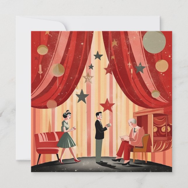 Retro Christmas illustration with people Invitation (Front)