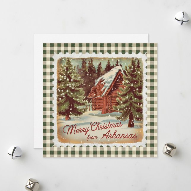 Retro Christmas In Arkansas Holiday Card (Front/Back In Situ)