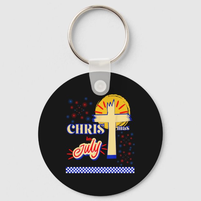 Retro Christmas In July Christian Jesus God Summer Keychain (Front)