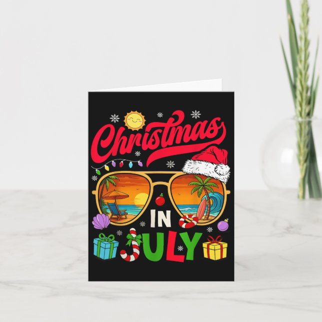 Retro Christmas In July Sungles Beach Summer Hawai Card (Front)
