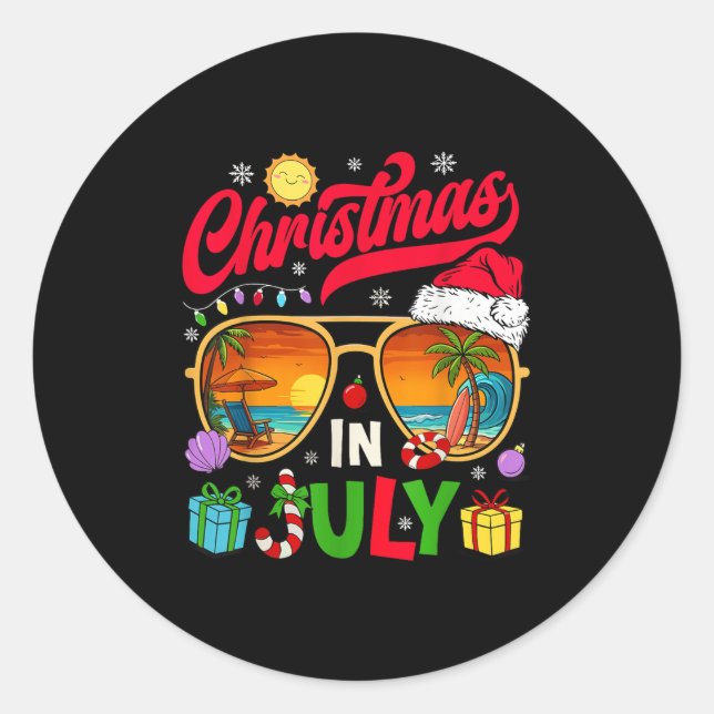 Retro Christmas In July Sungles Beach Summer Hawai Classic Round Sticker (Front)