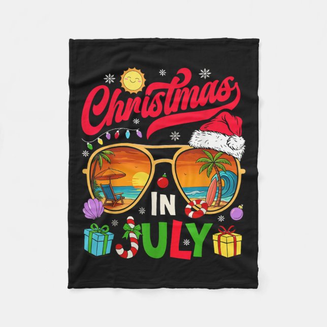 Retro Christmas In July Sungles Beach Summer Hawai Fleece Blanket (Front)