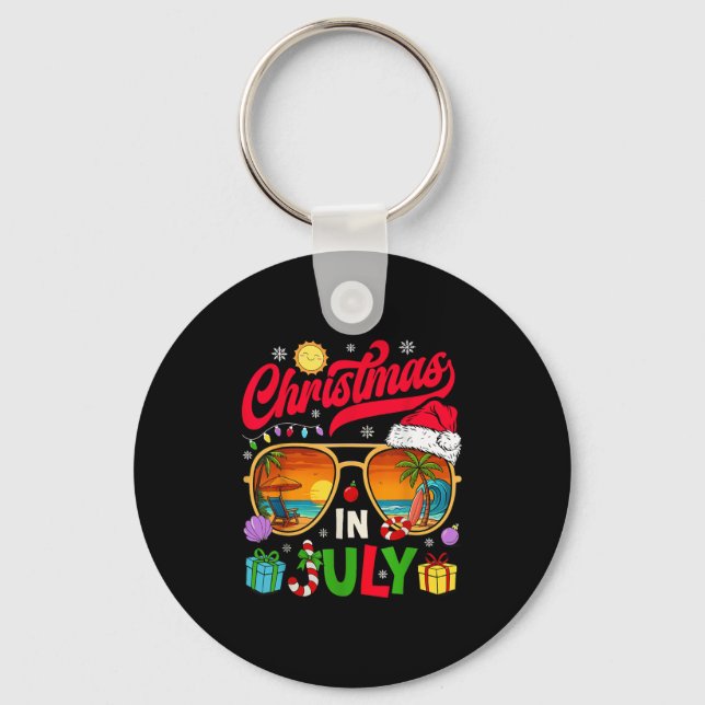 Retro Christmas In July Sungles Beach Summer Hawai Keychain (Front)