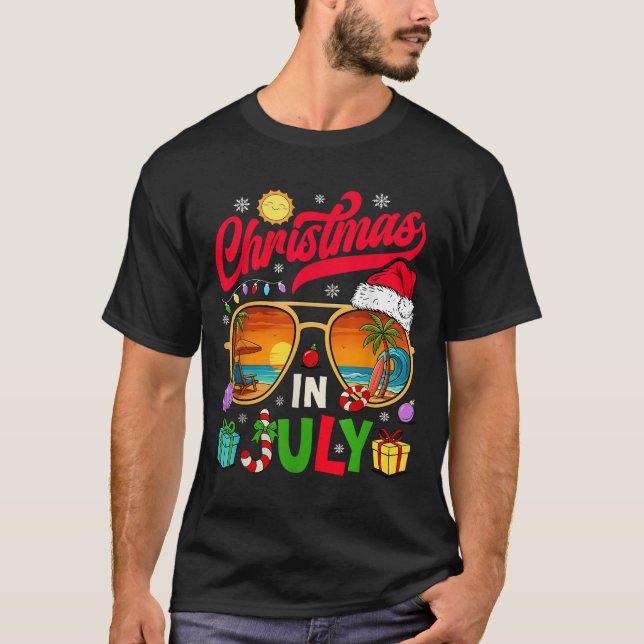 Retro Christmas In July Sungles Beach Summer Hawai T-Shirt (Front)