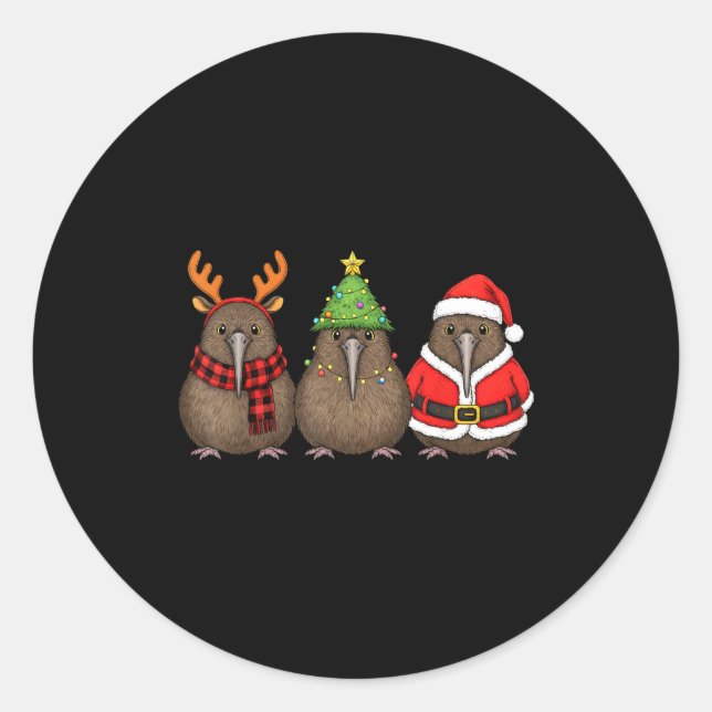 Retro Christmas Kiwi Bird Santa Reindeer  Classic Round Sticker (Front)