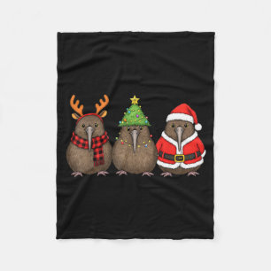 Retro Christmas Kiwi Bird Santa Reindeer  Fleece Blanket