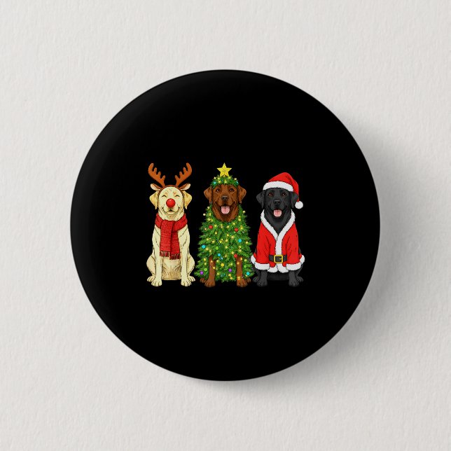 Retro Christmas Labrador Retriever Santa Reindeer  2 Inch Round Button (Front)