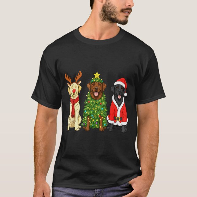 Retro Christmas Labrador Retriever Santa Reindeer  T-Shirt (Front)