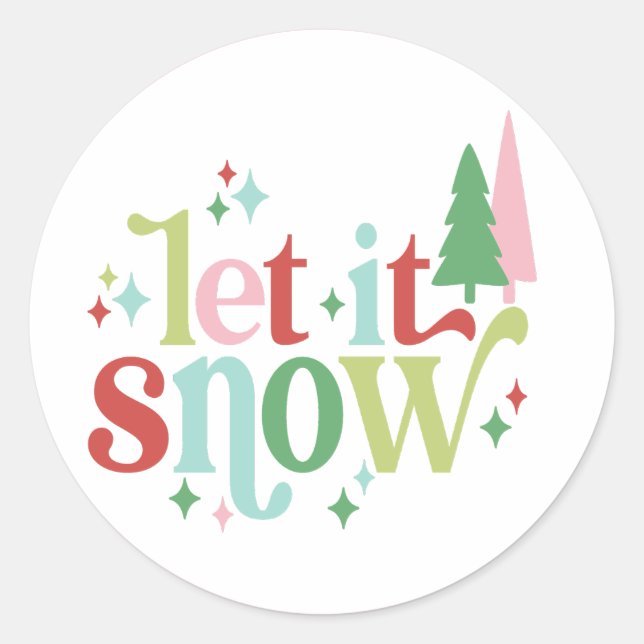Retro Christmas | Let it Snow Classic Round Sticker (Front)