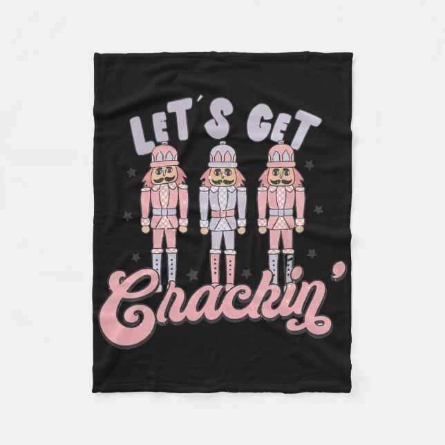 Retro Christmas Lets Get Crackin Nutcrackers Vinta Fleece Blanket (Front)