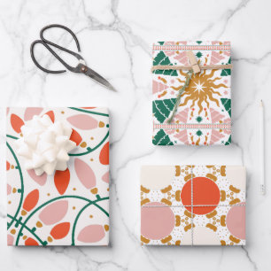 Retro Christmas Lights Tree Ornaments Holiday Wrapping Paper Sheet