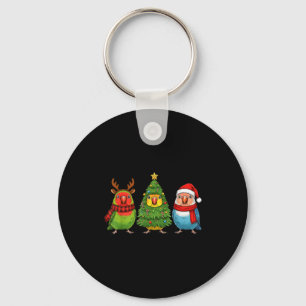 Retro Christmas Lovebird Parrot Santa Reindeer Keychain