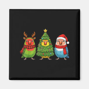 Retro Christmas Lovebird Parrot Santa Reindeer  Magnet
