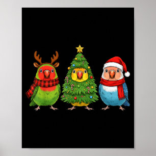 Retro Christmas Lovebird Parrot Santa Reindeer  Poster